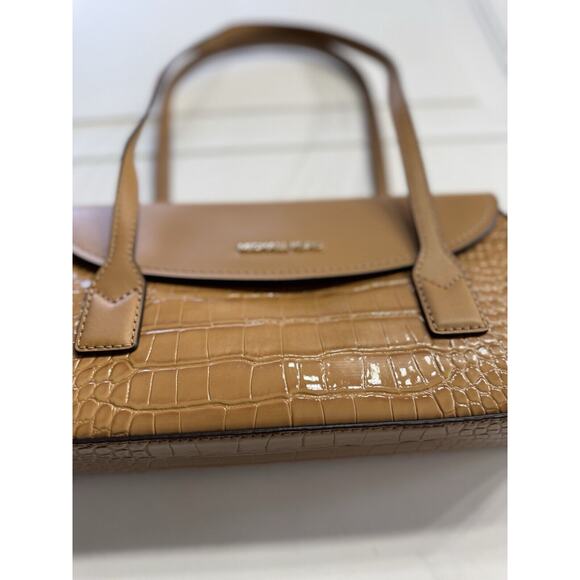 MICHAEL KORS KATYA MEDIUM SHOULDER BAG MK DEER CROC PATENT LEATHER Tan NWT $598 - Picture 2 of 6